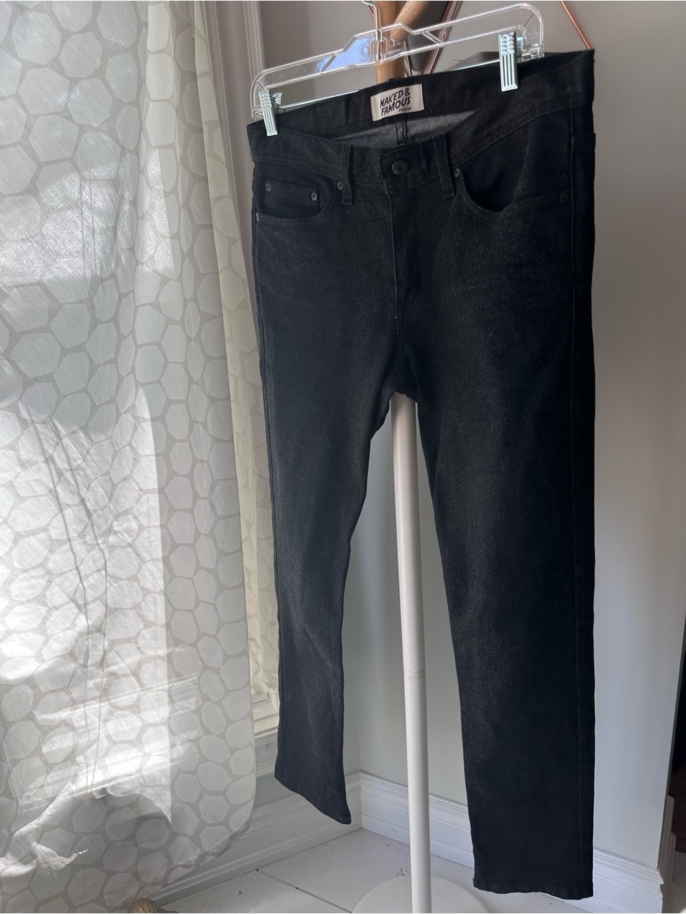 Naked & Famous Men’s Weird Guy Black Stretch Slim Jeans Denim Straight Leg Sz 30